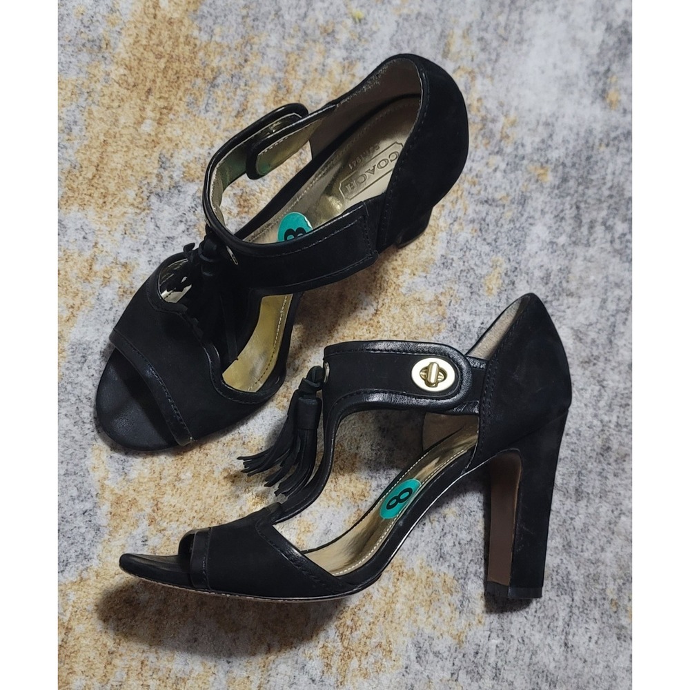 Coach Women's‎ Tristen Black Suede Tassel Peep Toe Heel Pumps Size 8 B - Picture 3 of 9